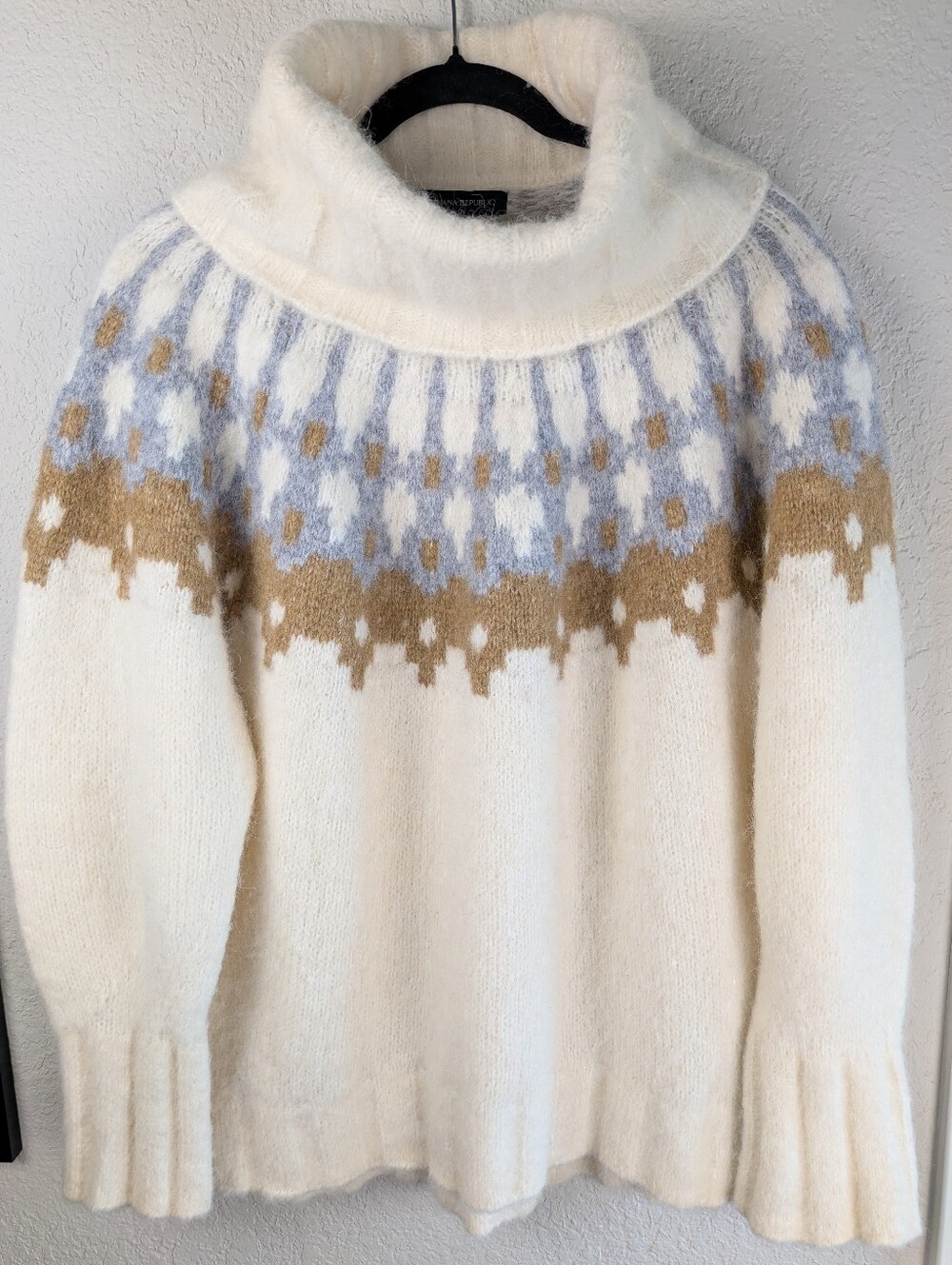 Banana Republic Bosque Oversized Fair Isle Sweater Alpaca Blend M Cream Blue Tan
